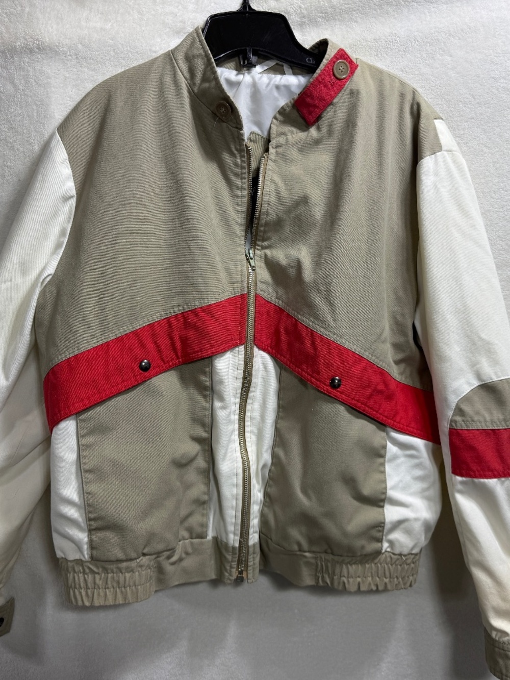 Sport Crest by Utex Large Vintage Jacket Color Block Zip Up - Beige, Red, White
